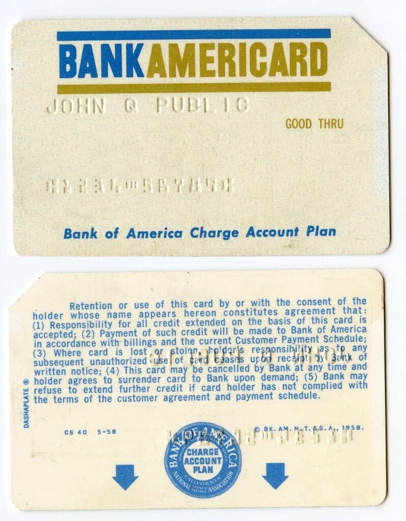 Visa card start as vintage old BankAmericard front and back